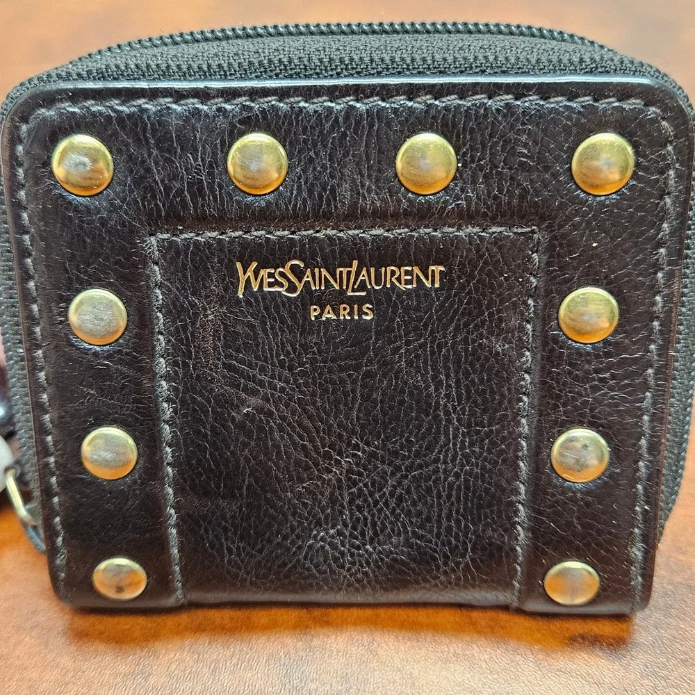Yves Saint‎ Laurent Tom Ford Mombasa Studded Leather Coin Case Brown